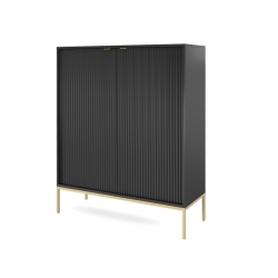 MODNA KOMODA RYFLOWANA DWUDRZWIOWA LAMELO LA3 CZARNY + ZŁOTY - PÓŁPROFIL